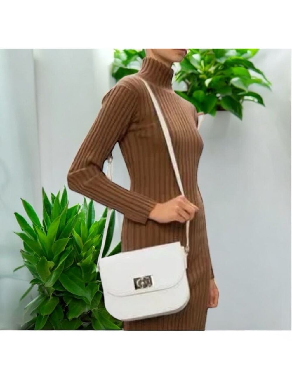 Furla $478 Small 1927 White Leather Shoulder Bag w/Gold Tone Hardware